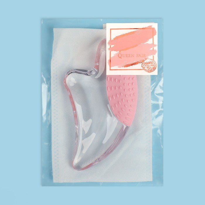 Массажёр гуаша «Лапка», с щёткой, 13,5 × 7 см, цвет прозрачный/розовый 27672