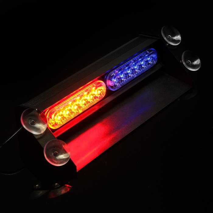 УЦЕНКА Сигнальный стробоскоп под лобовое стекло 12 LED, 12 В, 9 режимов, красно-синий - Фото 1