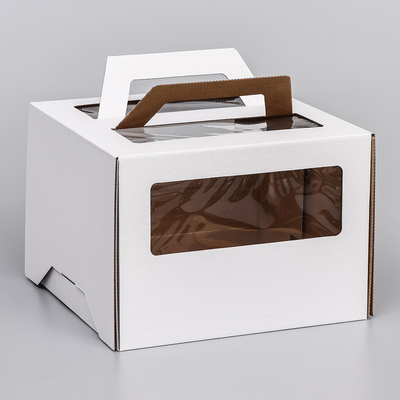 Коробка под торт 2 окна, с ручками, белая, 28 х 28 х 20 см