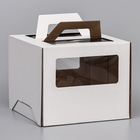 Коробка под торт 2 окна, с ручками, белая, 24 х 24 х 20 см - фото 299327734