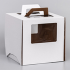 Коробка под торт 2 окна, с ручками, белая, 28 х 28 х 28 см - фото 318857362
