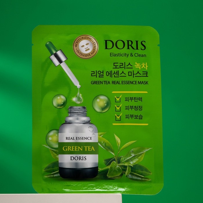 Маска DORIS GREEN TEA REAL ESSENCE MASK, для лица тканевая, 25 мл - Фото 1