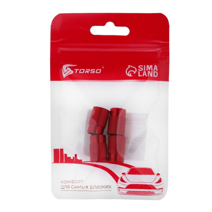 Колпачок на вентиль TORSO, красный, набор 4 шт - фото 1907430258