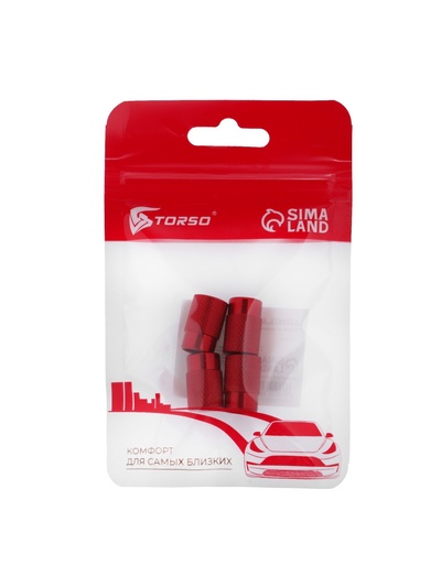 Колпачок на вентиль TORSO, красный, металлический, набор 4 шт.
