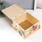 Шкатулка бамбук "Сад с пионами" квадрат, с ручками 16х24х24 см 7615685