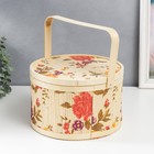 Шкатулка бамбук "Сад с пионами" круглая, с ручками 16х26х26 см - фото 44362604