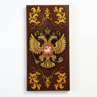 Нарды деревянные большие, с шашками "Герб России", настольная игра, 50 х 50 см