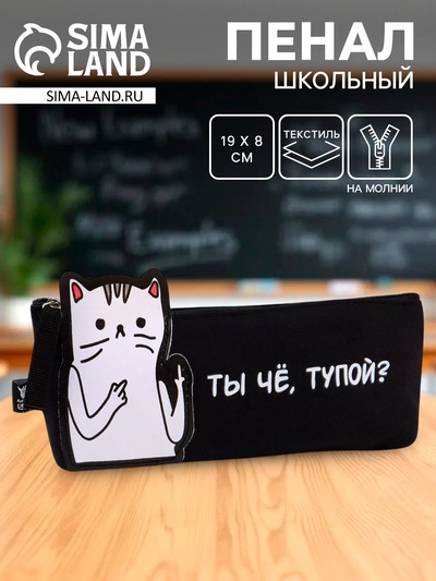 Пенал школьный, текстиль, 19×8×3 см «Кот»