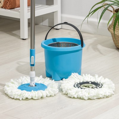 Набор для уборки, ведро с металлической центрифугой 7.2 л, швабра с телескопическим черенком 76-105 см, запасная насадка из микрофибры, МИКС