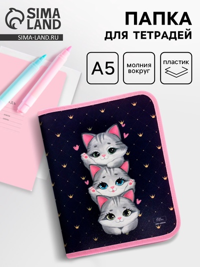 Папка для тетрадей, А5, пластиковая, 18×23×2.5 см «Котики»