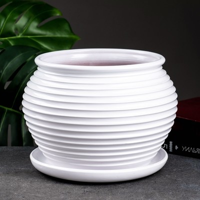 Горшок для цветов «Сатурн», керамический, с поддоном, 4 л, белый