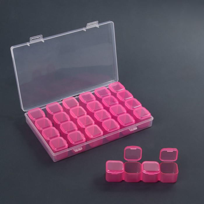 Органайзер для декора, 28 ячеек, 17.5×10.5×2.5 см, розовый - Фото 1
