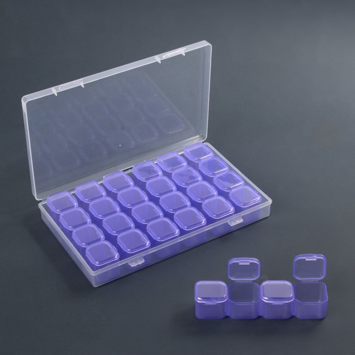 Органайзер для декора, 28 ячеек, 17.5×10.5×2.5 см, сиреневый - Фото 1