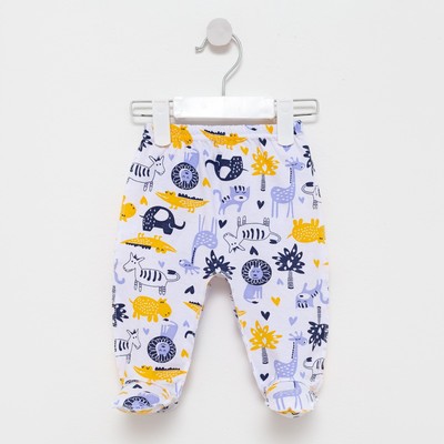 Ползунки детские цвет белый/животные, рост 62 см