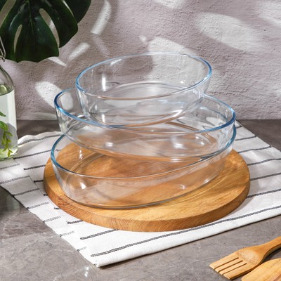 Формы для запекания и выпечки Доляна «Фуэго», 1,5/2,1/3 л, набор 3 шт, жаропрочное стекло