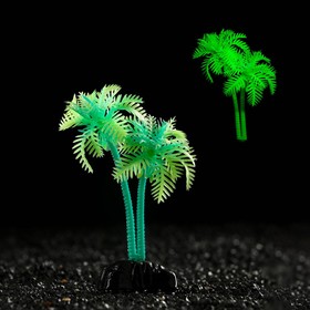 Растение искусственное аквариумное "Пальма", светящееся, 10 см, зелёное