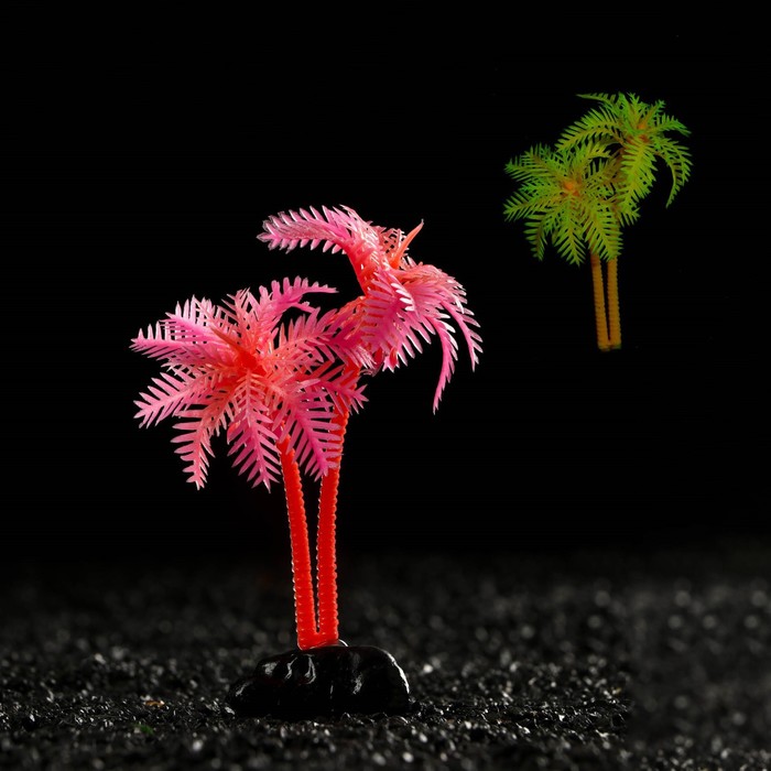 Растение искусственное аквариумное "Пальма", светящееся, 10 см, красное - Фото 1