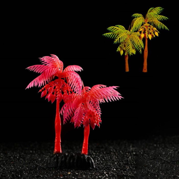 Растение искусственное аквариумное "Пальма", светящееся, 14 см, красное - Фото 1