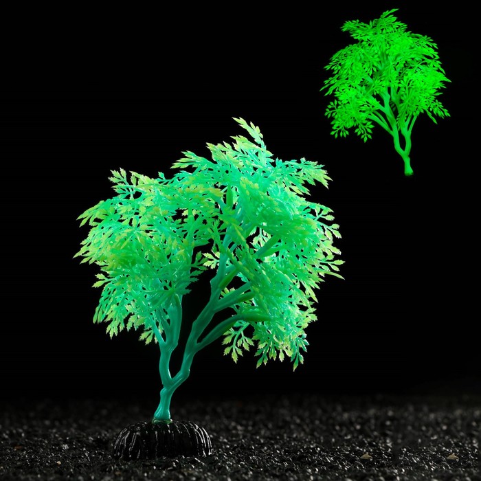 Растение искусственное аквариумное, светящееся, 15 см, зелёное - Фото 1