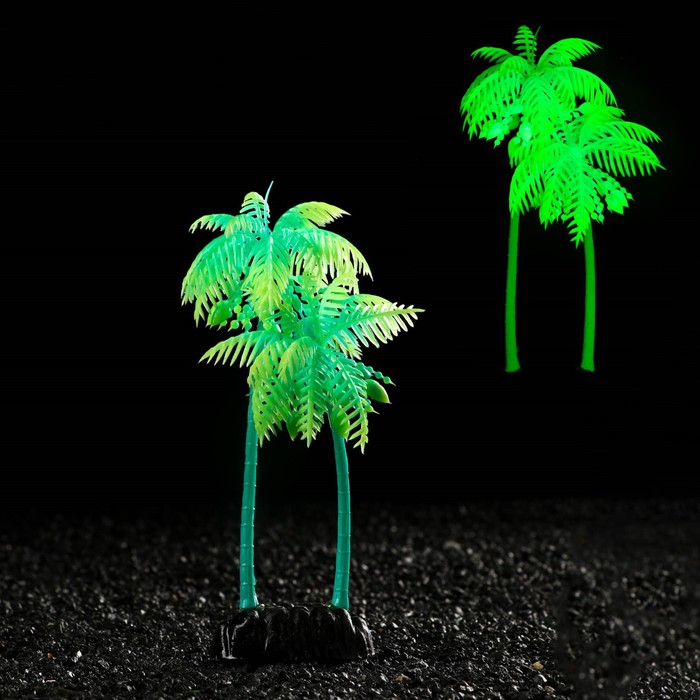 Растение искусственное аквариумное "Пальма", светящееся, 18 см, зелёное - Фото 1
