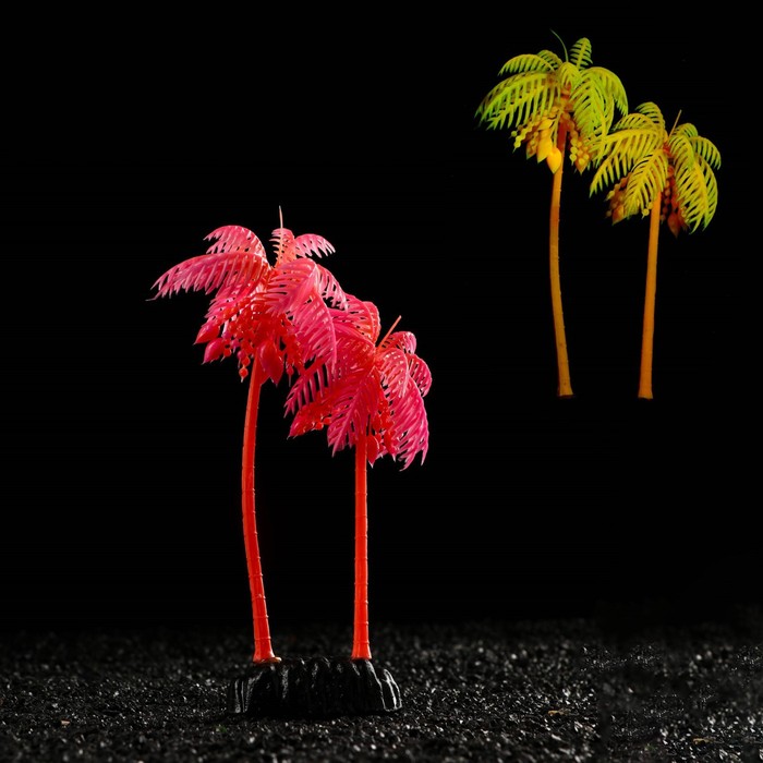 Растение искусственное аквариумное "Пальма", светящееся, 18 см, красное - фото 10230160