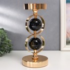 Подсвечник металл на 1 свечу "Два чёрных мраморных шара в сферах" золото 27х12х12 см - фото 21574084