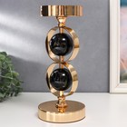 Подсвечник металл на 1 свечу "Два чёрных мраморных шара в сферах" золото 27х12х12 см - фото 21574085