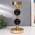 Подсвечник металл на 1 свечу "Два чёрных мраморных шара в сферах" золото 27х12х12 см - фото 21574086