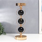 Подсвечник металл на 1 свечу "Три чёрных мраморных шара в сферах" золото 37х12х12 см - фото 21574089