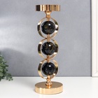 Подсвечник металл на 1 свечу "Три чёрных мраморных шара в сферах" золото 37х12х12 см - фото 21574090