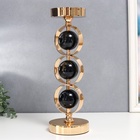 Подсвечник металл на 1 свечу "Три чёрных мраморных шара в сферах" золото 37х12х12 см - фото 21574091