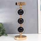 Подсвечник металл на 1 свечу "Три чёрных мраморных шара в сферах" золото 37х12х12 см - фото 21574092