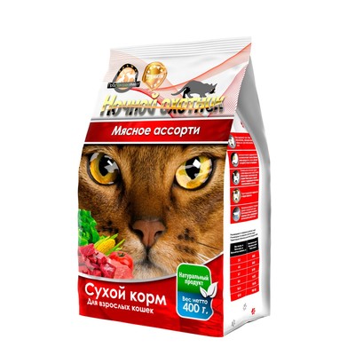Сухой корм "Ночной охотник" для кошек, мясное ассорти, 400 гр