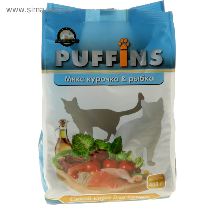 Сухой корм "Puffins" для кошек, курочка и рыбка, 400 гр - Фото 1