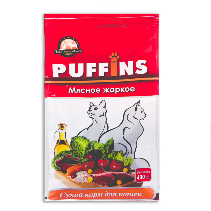 Сухой корм "Puffins" д/кошек, мясное жаркое, 400 гр - Фото 1