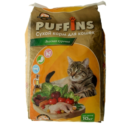 Сухой корм "Puffins" для кошек, вкусная курочка, 10 кг