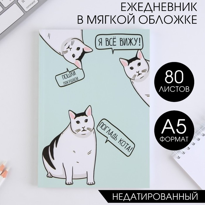 Ежедневник в мягкой обложке «Кот» А5, 80 листов - Фото 1
