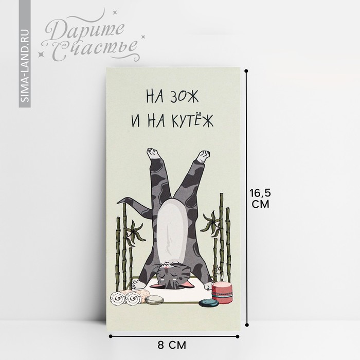 Конверт для денег «На ЗОЖ и кутеж», кот, 16,5 × 8 см - Фото 1