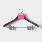 Плечики - вешалки для брюк и юбок Доляна, 44.5×24 см, 3 шт., с зажимами, деревянная сорт В, коричневые - Фото 4