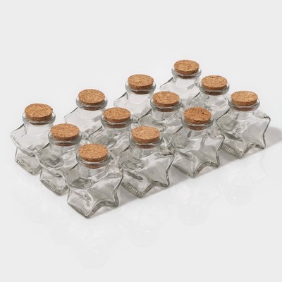 Набор стеклянных баночек для сыпучих продуктов с пробковой крышкой Доляна «Парфе. Звезда», 50 мл, 6,6×6,8×3,9 см, 12 шт