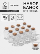 Набор баночек для специй с пробковой крышкой Доляна «Парфе», 180 мл, 11×5 см, 12 шт., стекло - Фото 1