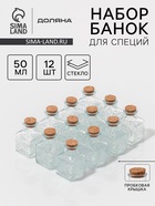 Набор баночек для специй Доляна «Парфе», 50 мл, 4.5×4.5×6.8 см, с пробковой крышкой, 12 шт., стекло - Фото 1