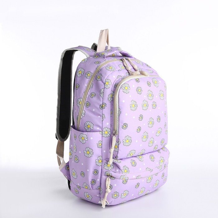 Рюкзак школьный на молнии, сумка, косметичка, цвет сиреневый - Фото 1