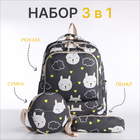Рюкзак школьный на молнии, сумка, косметичка, цвет серый - фото 110820911