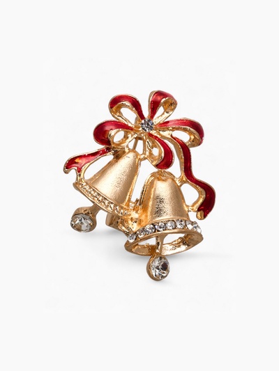 Брошь «Колокольчик с лентой», красная в золоте