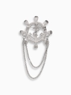 Брошь «Штурвал» якорь с цепочкой, белая в серебре - Фото 2