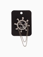 Брошь «Штурвал» якорь с цепочкой, белая в серебре - Фото 4