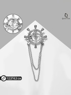 Брошь «Штурвал» якорь с цепочкой, белая в серебре 7517349