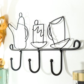 Крючки декоративные металл "Чаепитие" чёрный 18,5х4х28,5 см