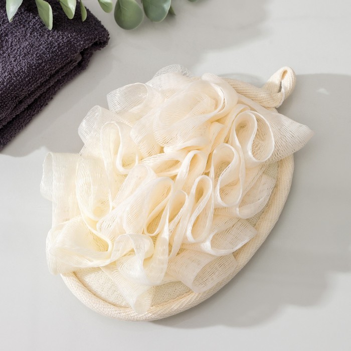 Мочалка для тела массажная со скрабером Доляна «Афродита», 11×16 см, бежевая - Фото 1